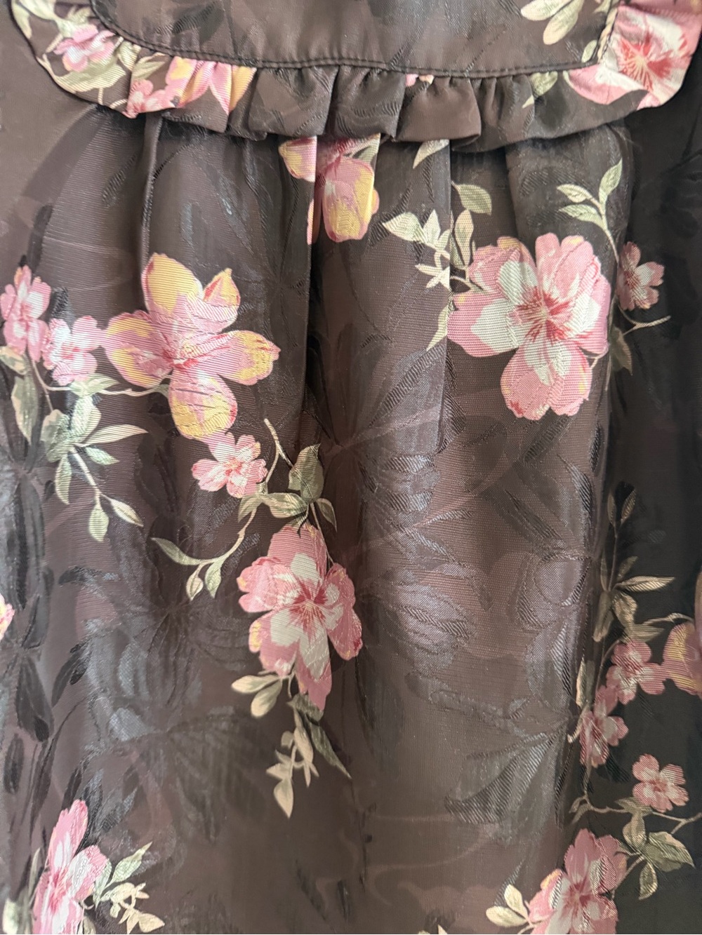 Joy Joy Dark Brown Floral Ruffle V-Neck Puff Sleeve Blouse - Picture 2 of 4